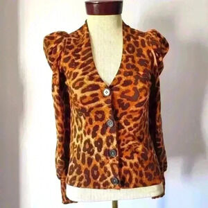 INC International puffed sleeves leopard  print cardigan. Size xs